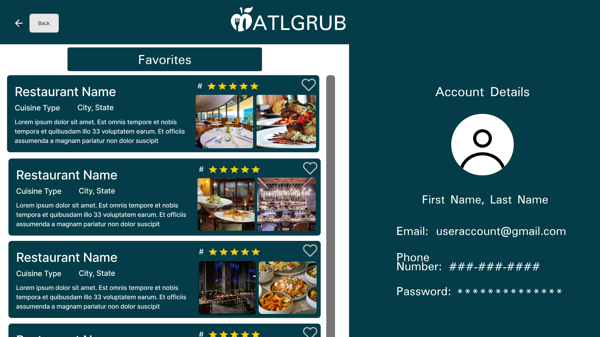 ATLGrub Figma favorites and account interface shown in a desktop monitor mockup