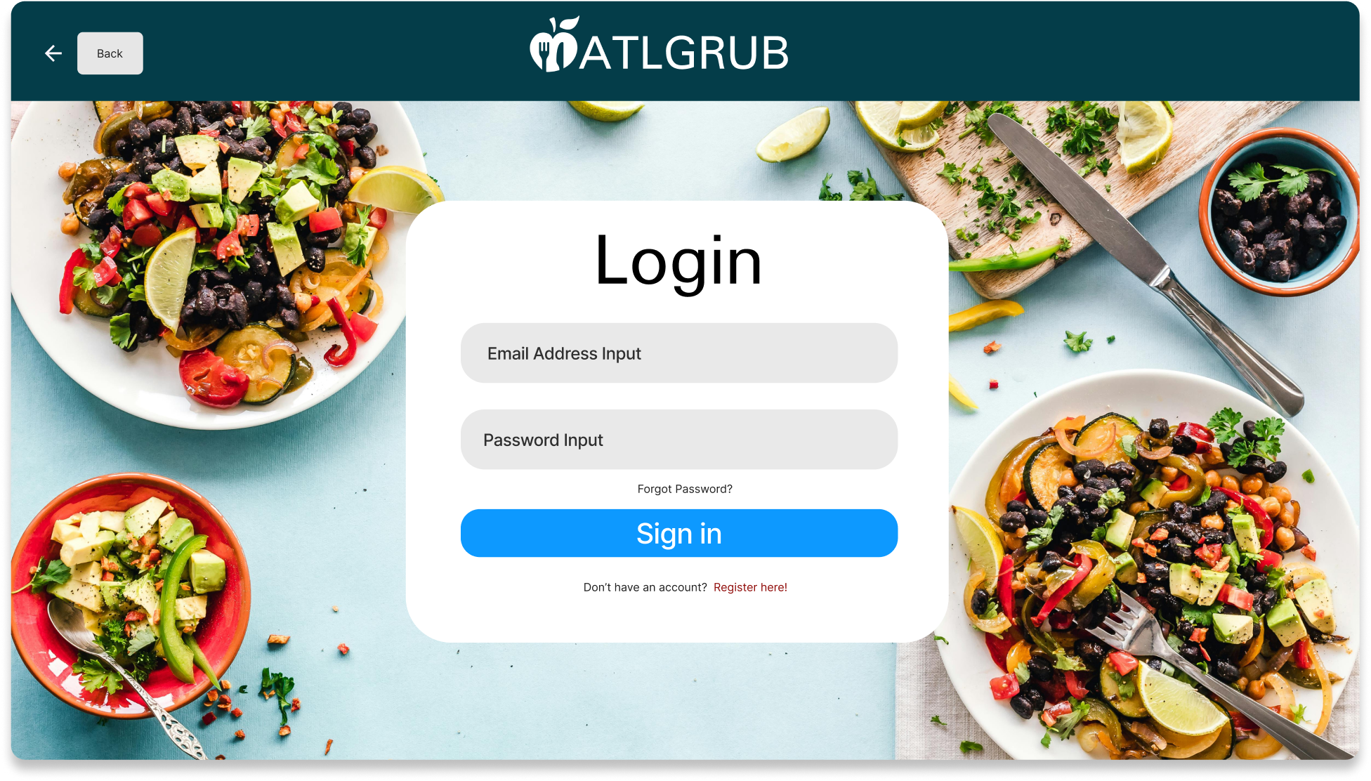 ATLGrub Figma login screen in a desktop browser mockup
