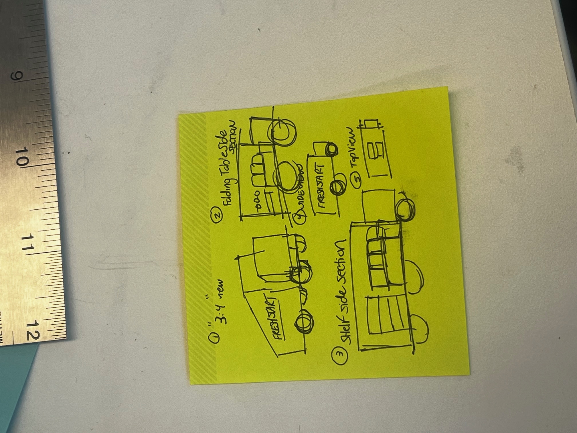 Denise’s sticky-note sketch exploring laundry equipment placement