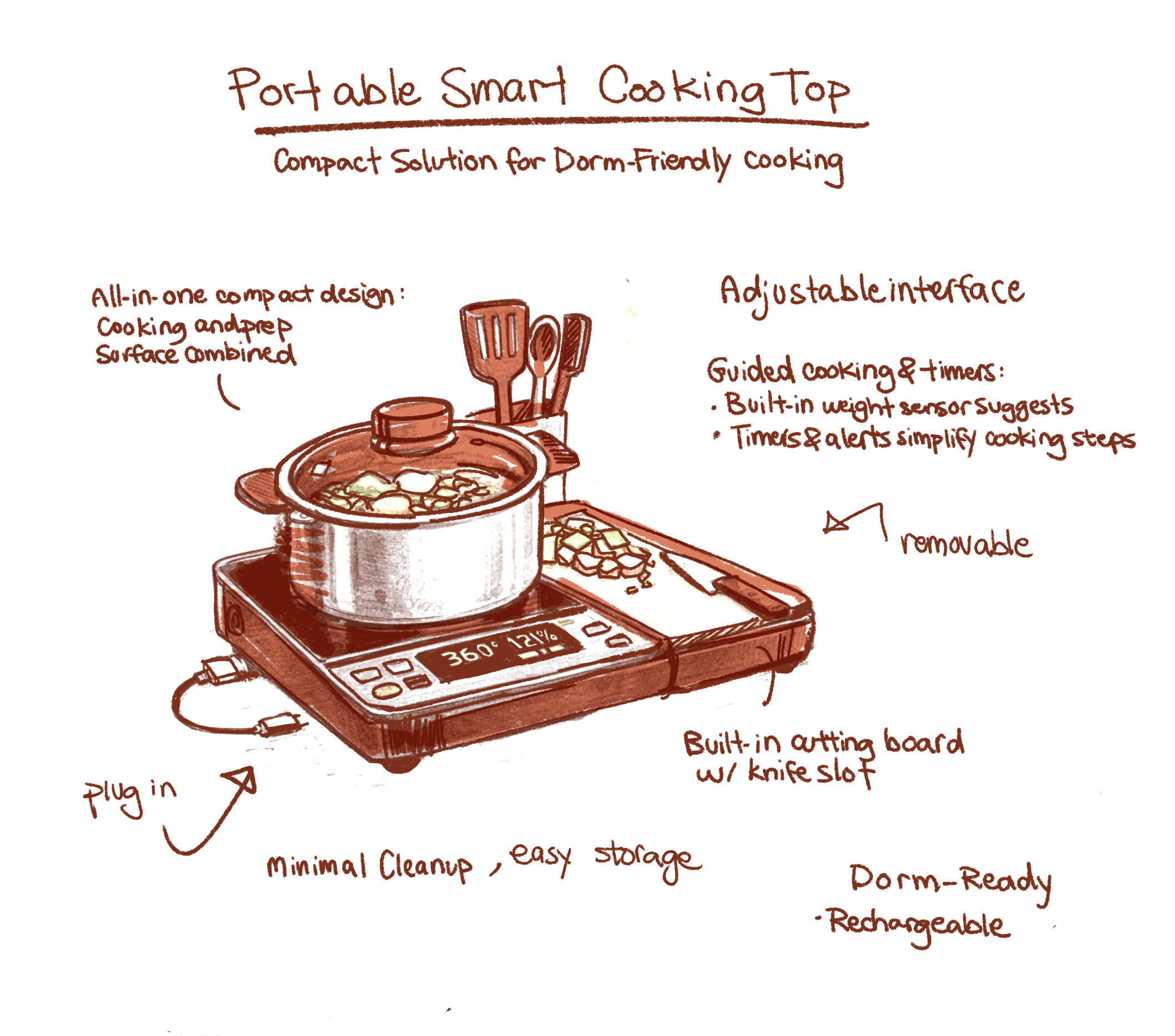 Early portable cooking-top design direction sketch